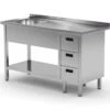 Edelstahl Gastro-Spültisch Mit Ablagefach & 3 Schubladen (Becken Links) | AISI 430 Qualität | HxBxT 85x160x60