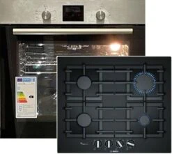 Gas Herdset Autark Einbau Gas Backofen + Bosch Gas Kochfeld Glas