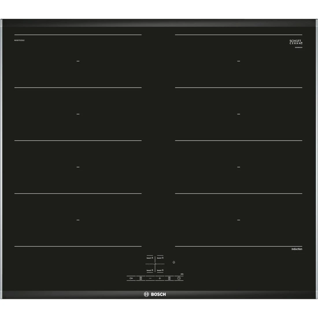 Bosch Serie 4 NXX675CB1E Kochfeld Schwarz, Edelstahl Integriert Zonen-Induktionskochfeld 4 Zone(n) 1 Bosch Serie 4 NXX675CB1E Kochfeld Schwarz, Edelstahl Integriert Zonen-Induktionskochfeld 4 Zone(n)