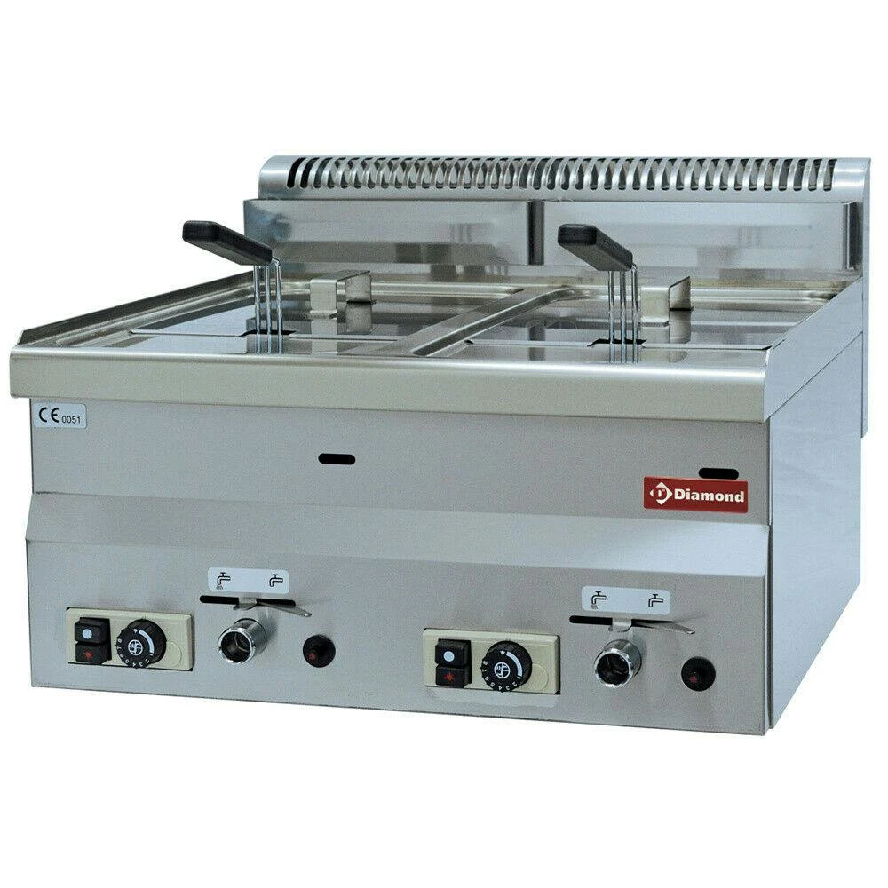 Gastro Gas-Fritteuse Zwei Becken Tischgerät Fritteuse Je 8 L Kapazität 1 Gastro Gas-Fritteuse Zwei Becken Tischgerät Fritteuse Je 8 L Kapazität